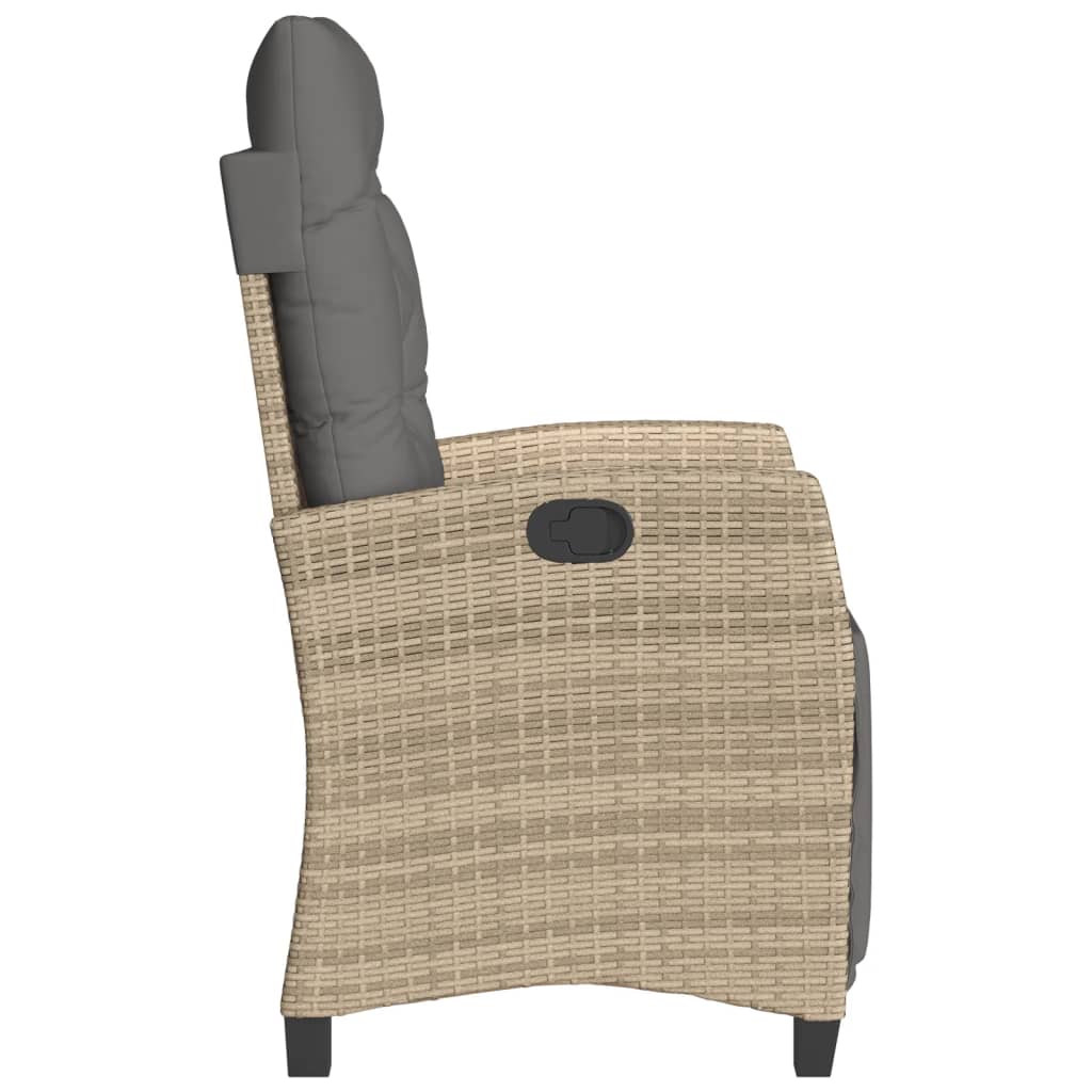havestol med lænefunktion og fodstøtte polyrattan blandet beige
