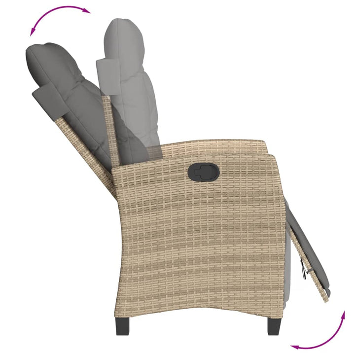 havestol med lænefunktion og fodstøtte polyrattan blandet beige
