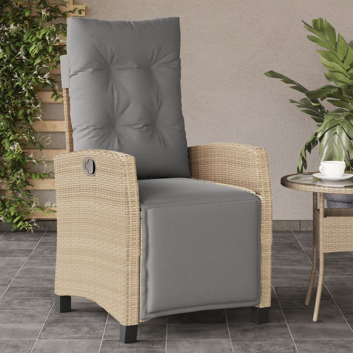 havestol med lænefunktion og fodstøtte polyrattan blandet beige