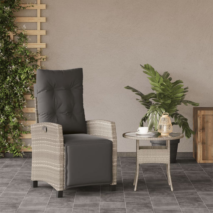 havestol med lænefunktion og fodstøtte polyrattan lysegrå