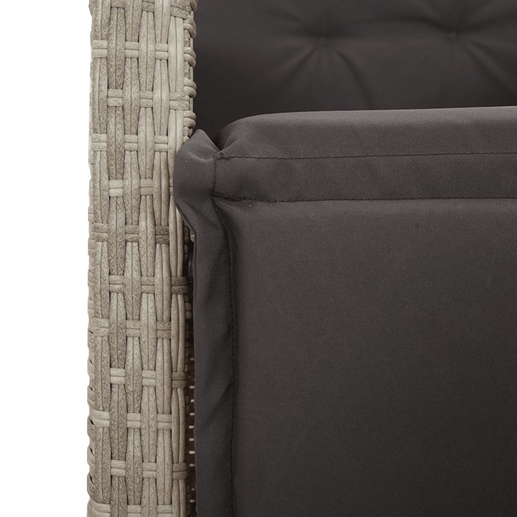 havestol med lænefunktion og fodstøtte polyrattan lysegrå