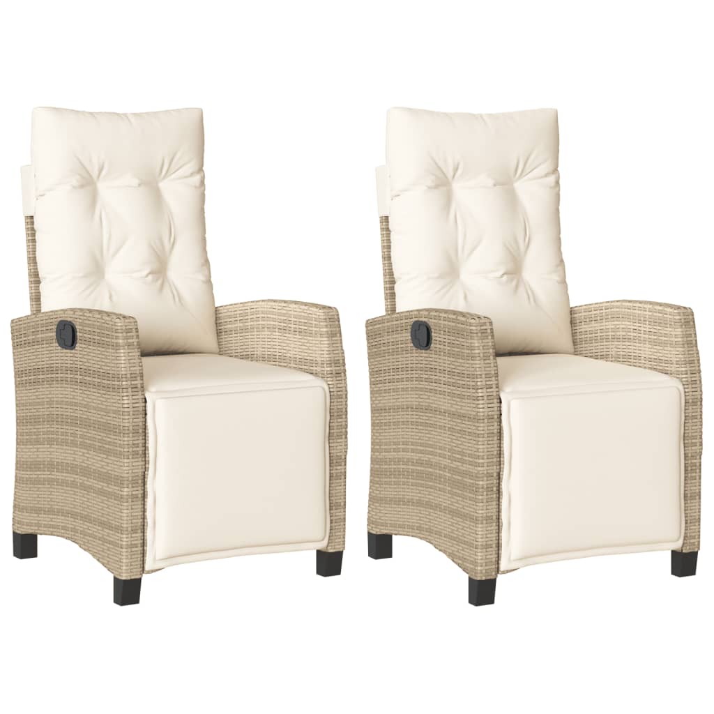 havestole 2 stk. med lænefunktion og fodstøtte polyrattan beige