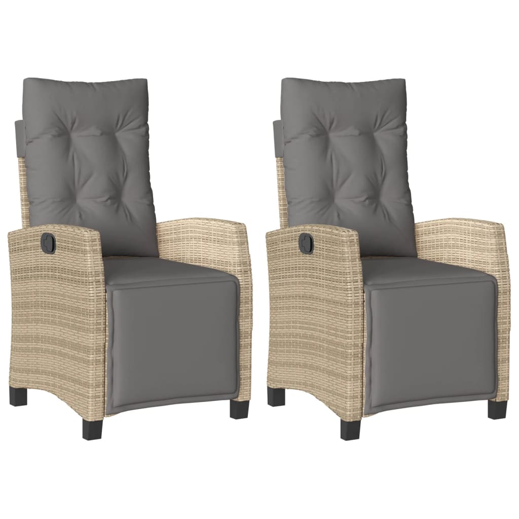 havestole 2 stk. lænefunktion og fodstøtte polyrattan beige