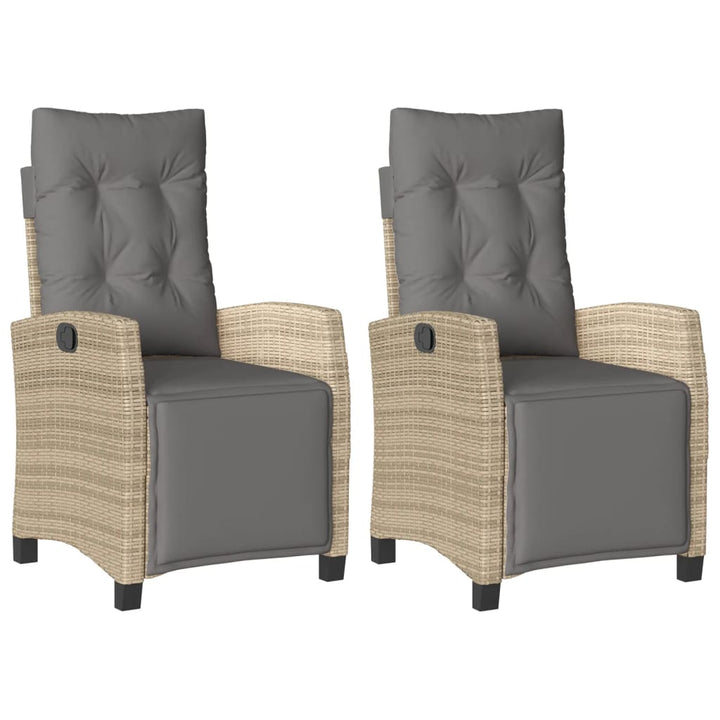 havestole 2 stk. lænefunktion og fodstøtte polyrattan beige