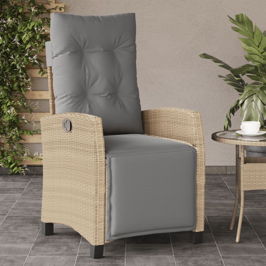 havestole 2 stk. lænefunktion og fodstøtte polyrattan beige