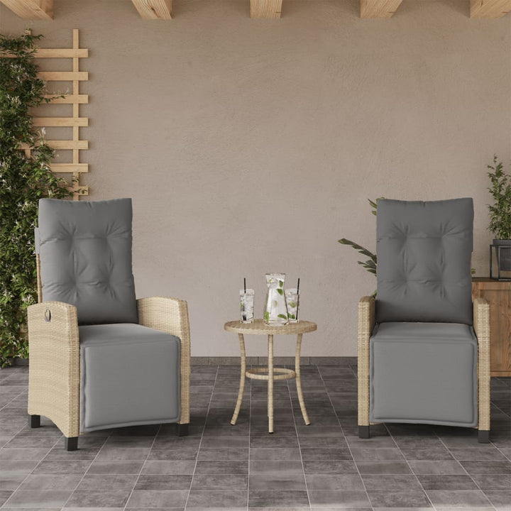 havestole 2 stk. lænefunktion og fodstøtte polyrattan beige