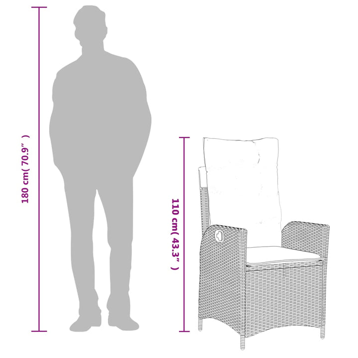 havestol med hynder justerbart ryglæn polyrattan sort