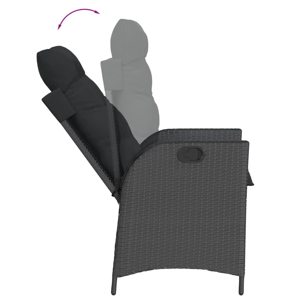 havestol med hynder justerbart ryglæn polyrattan sort
