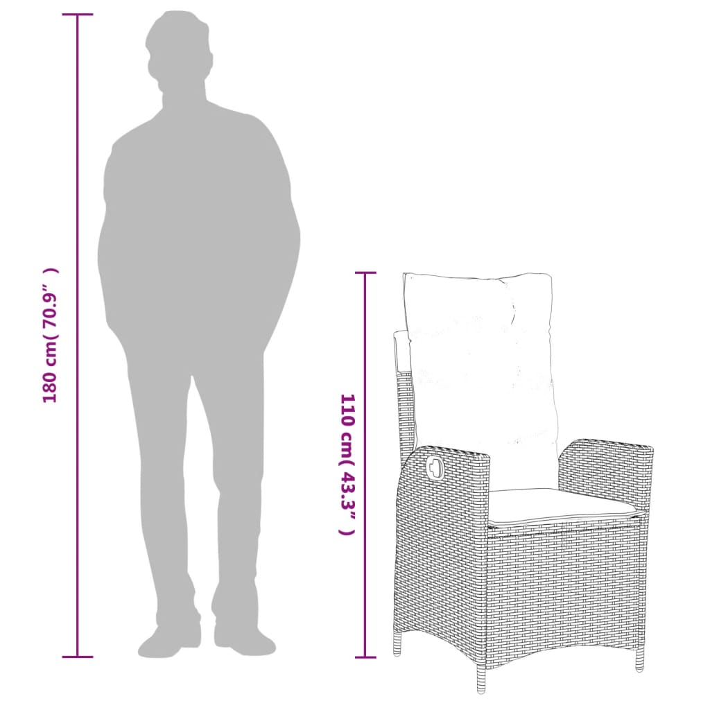 havestol med hynder justerbart ryglæn polyrattan sort