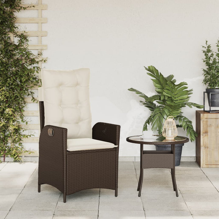 havestol med lænefunktion og hynder polyrattan brun