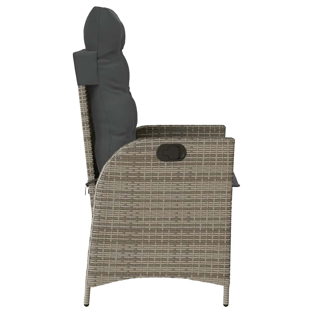 havestol med hynder justerbart ryglæn polyrattan grå