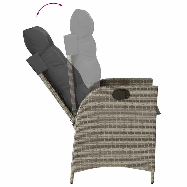 havestol med hynder justerbart ryglæn polyrattan grå