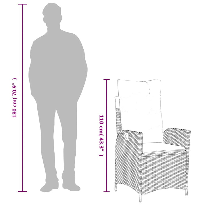 havestol med hynder justerbart ryglæn polyrattan grå