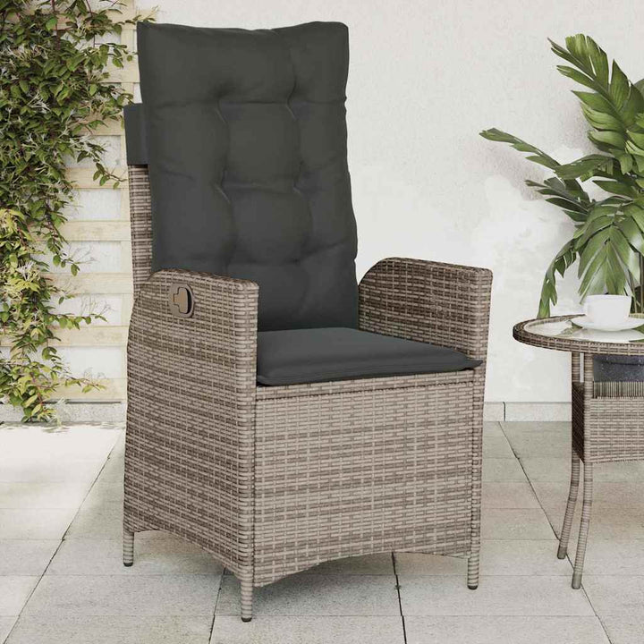 havestol med hynder justerbart ryglæn polyrattan grå