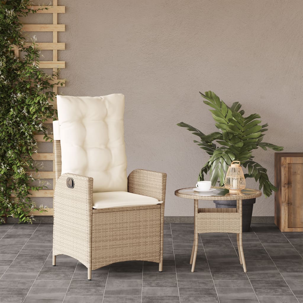 havestol med lænefunktion og hynder polyrattan beige
