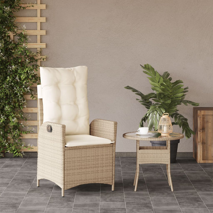 havestol med lænefunktion og hynder polyrattan beige
