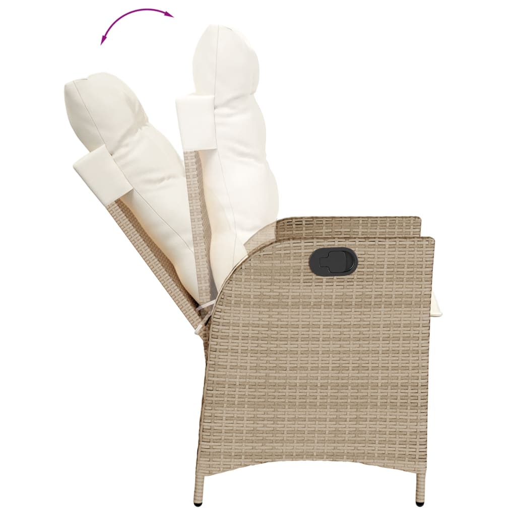 havestol med lænefunktion og hynder polyrattan beige