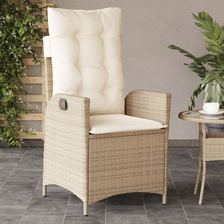 havestol med lænefunktion og hynder polyrattan beige