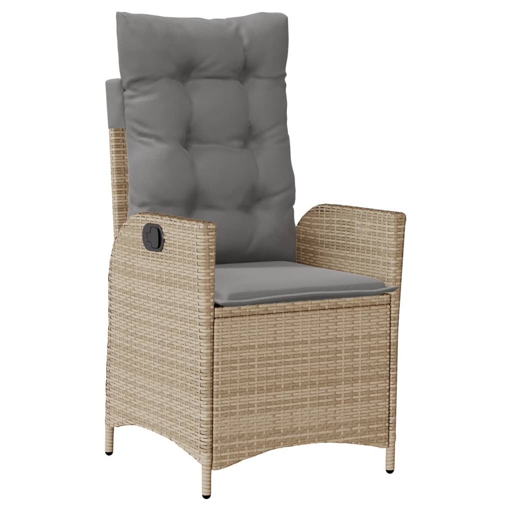 havestol med lænefunktion og hynder polyrattan blandet beige