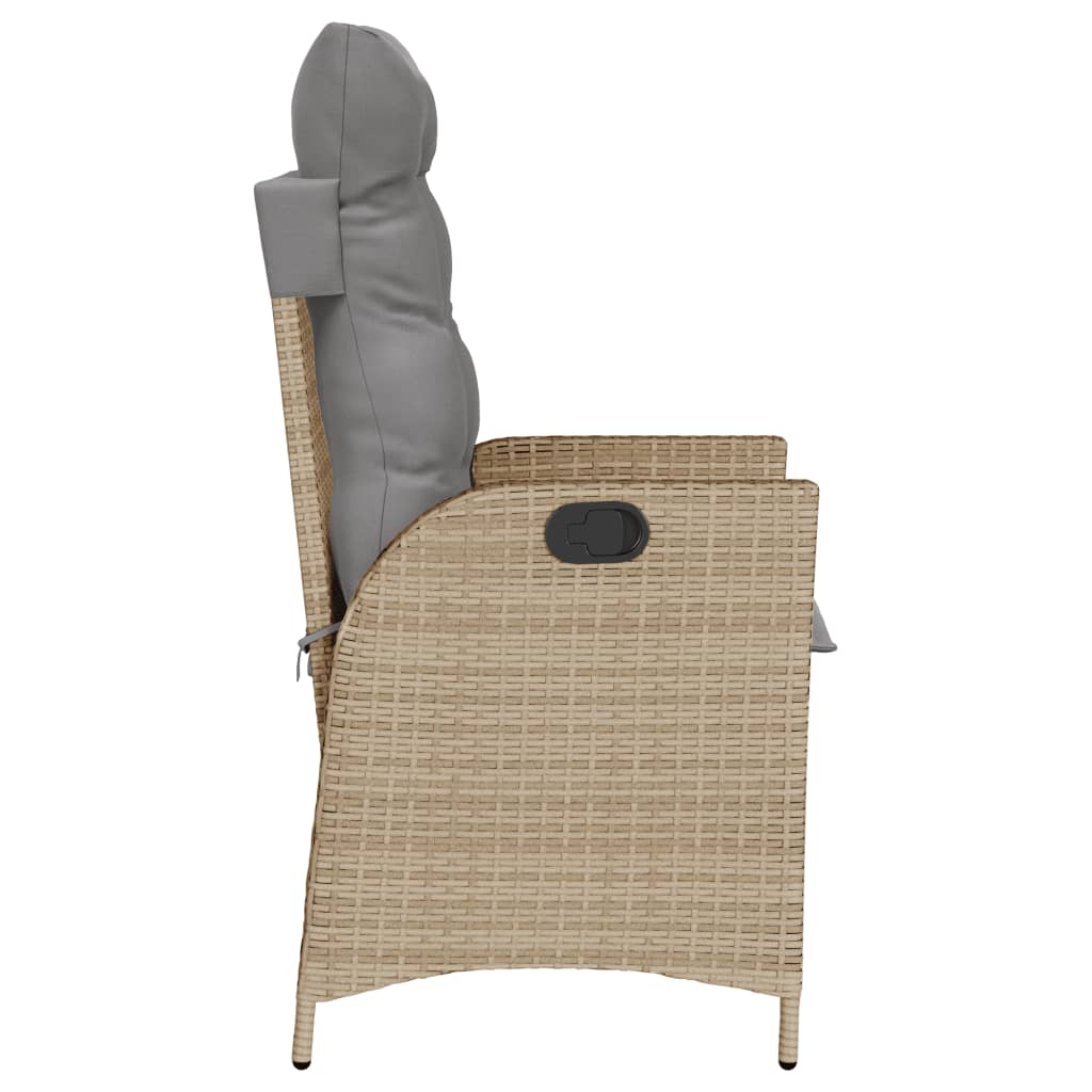 havestol med lænefunktion og hynder polyrattan blandet beige