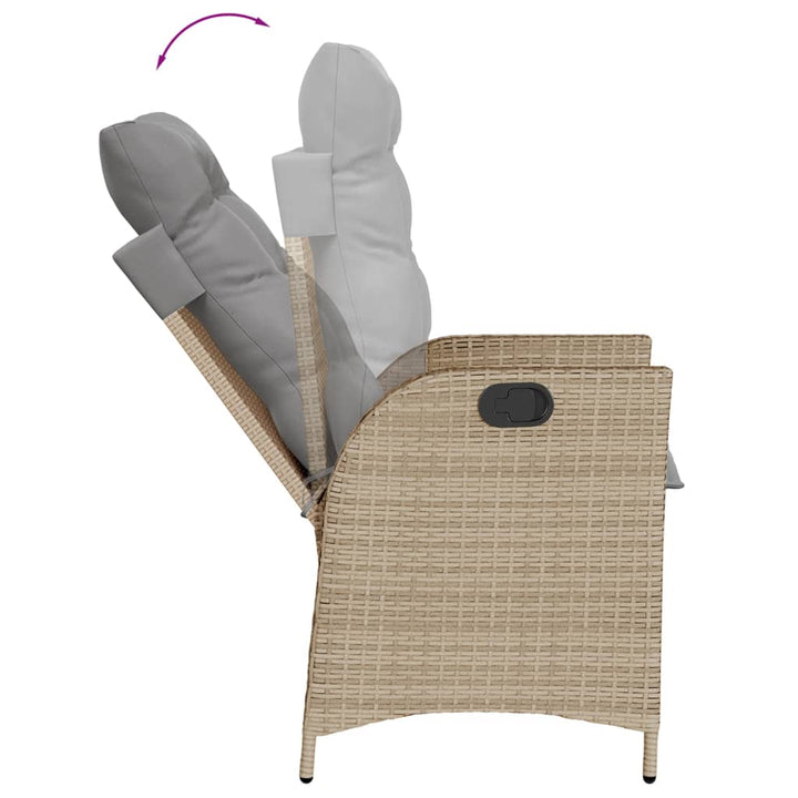 havestol med lænefunktion og hynder polyrattan blandet beige