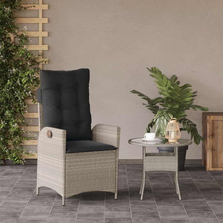 havestol med lænefunktion og hynder polyrattan lysegrå