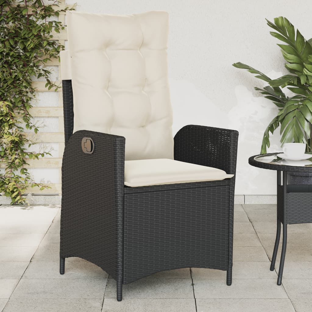 havestole med hynder 2 stk. justerbart ryglæn polyrattan sort