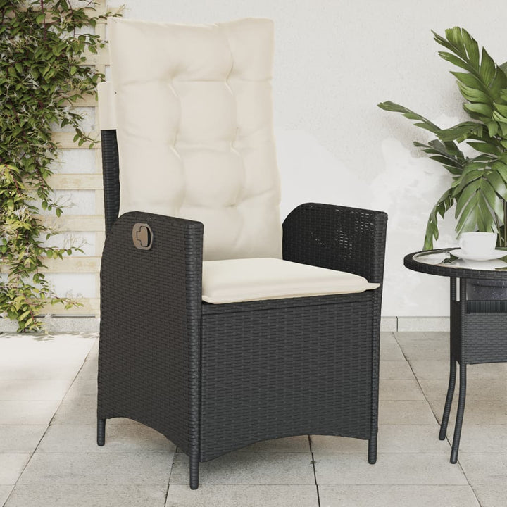 havestole med hynder 2 stk. justerbart ryglæn polyrattan sort