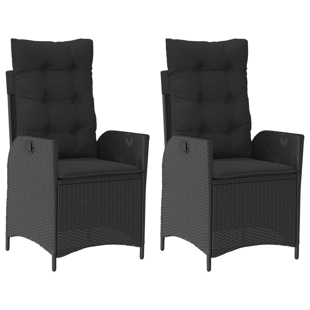 havestole med hynder 2 stk. justerbart ryglæn polyrattan sort