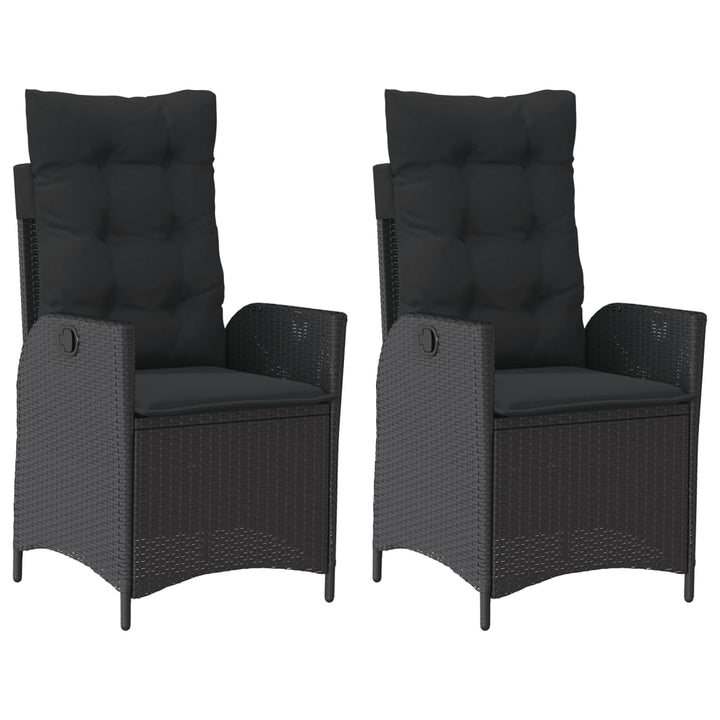 havestole med hynder 2 stk. justerbart ryglæn polyrattan sort