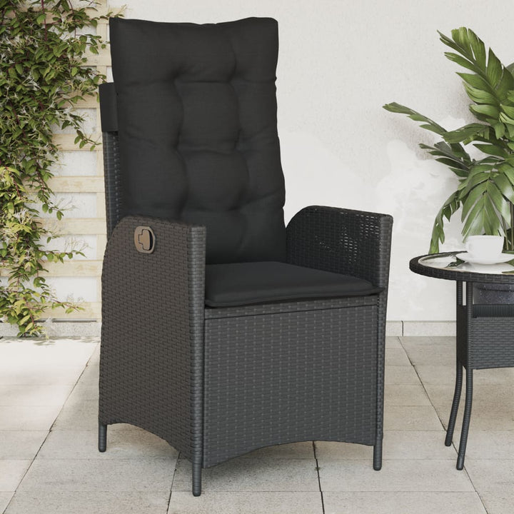 havestole med hynder 2 stk. justerbart ryglæn polyrattan sort