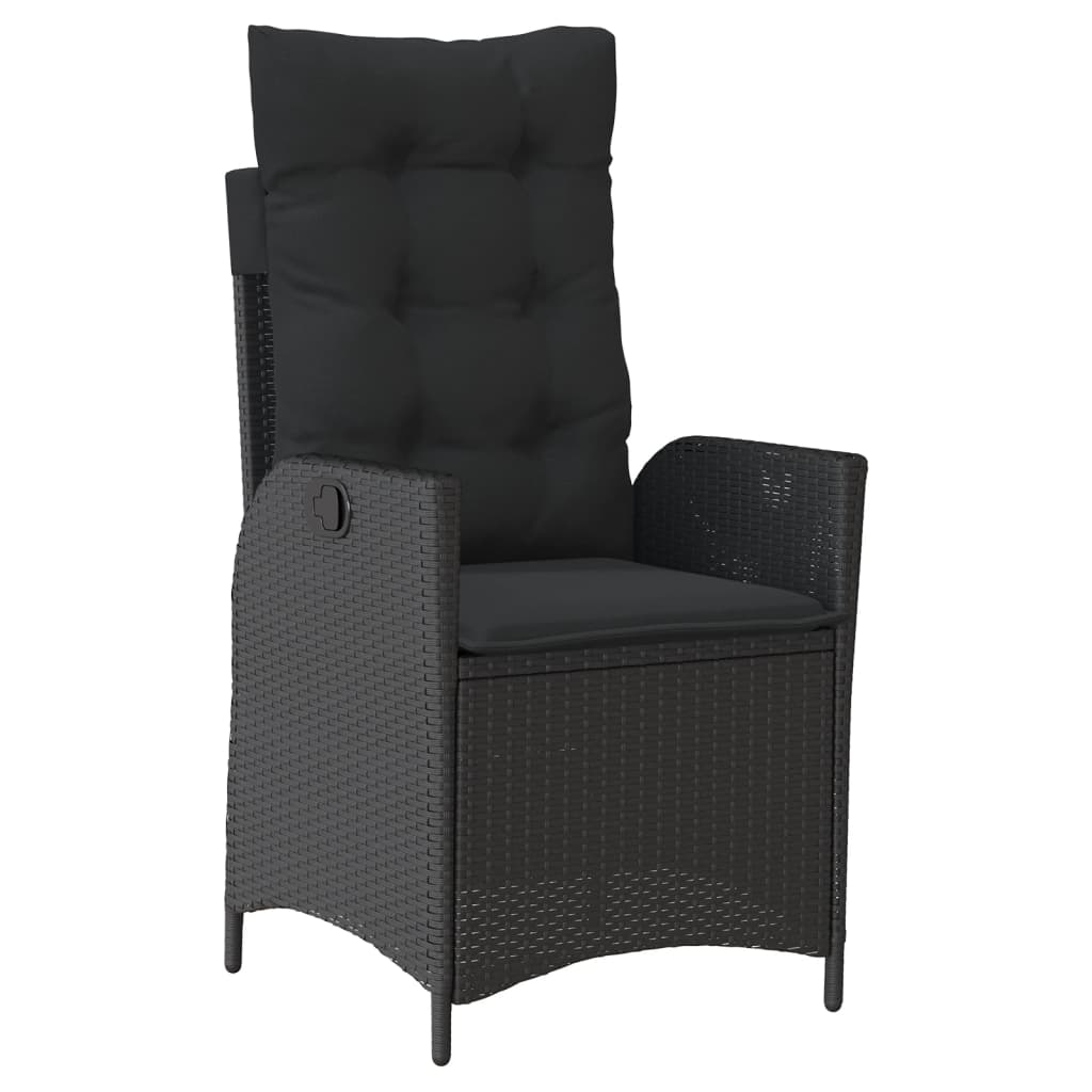 havestole med hynder 2 stk. justerbart ryglæn polyrattan sort