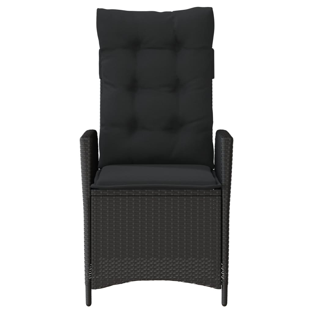 havestole med hynder 2 stk. justerbart ryglæn polyrattan sort