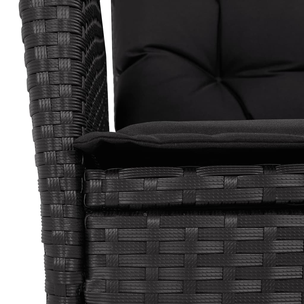 havestole med hynder 2 stk. justerbart ryglæn polyrattan sort