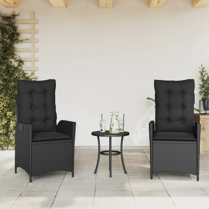 havestole med hynder 2 stk. justerbart ryglæn polyrattan sort