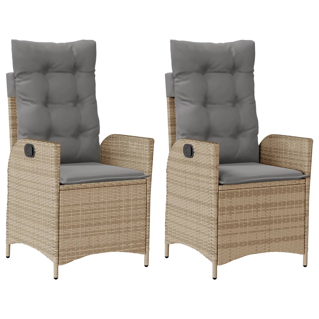 havestole 2 stk. lænefunktion + hynder polyrattan blandet beige