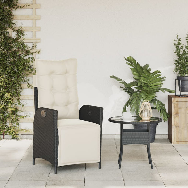 havestol med justerbart ryglæn og fodstøtte polyrattan sort