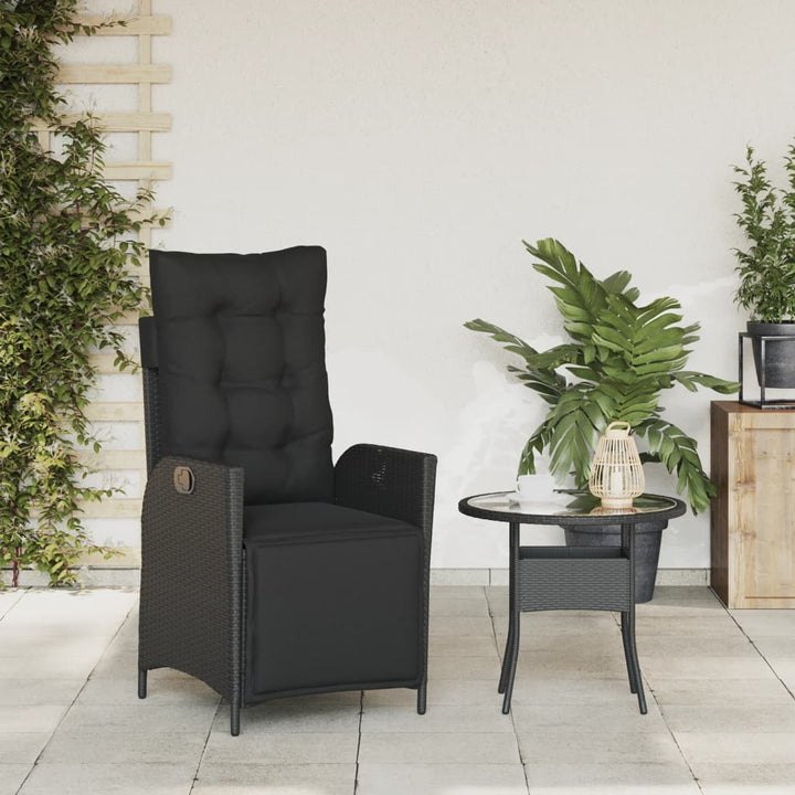 havestol med justerbart ryglæn og fodstøtte polyrattan sort