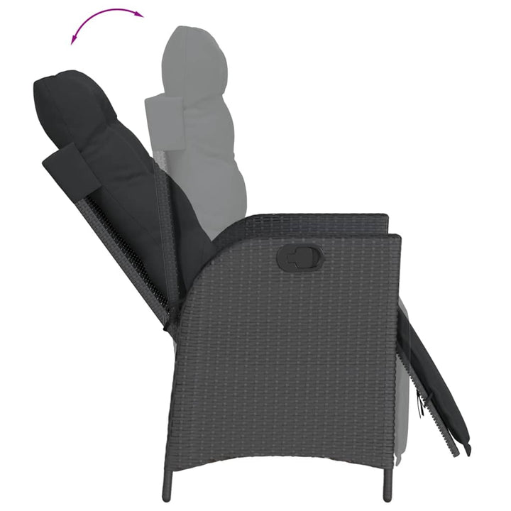 havestol med justerbart ryglæn og fodstøtte polyrattan sort