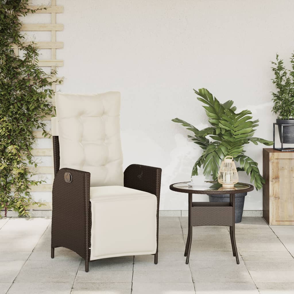 havestol med lænefunktion og fodstøtte polyrattan brun