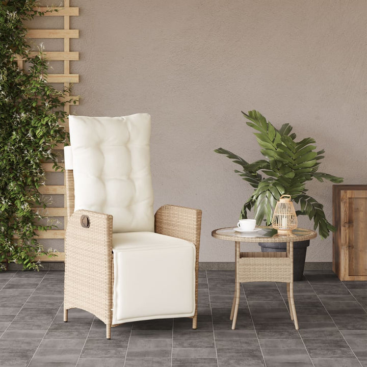 havestol med lænefunktion og fodstøtte polyrattan beige