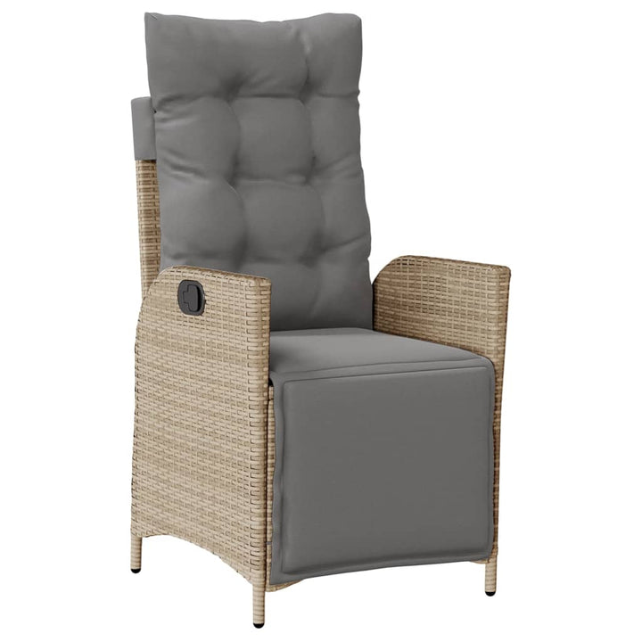 havestol med lænefunktion og fodstøtte polyrattan blandet beige