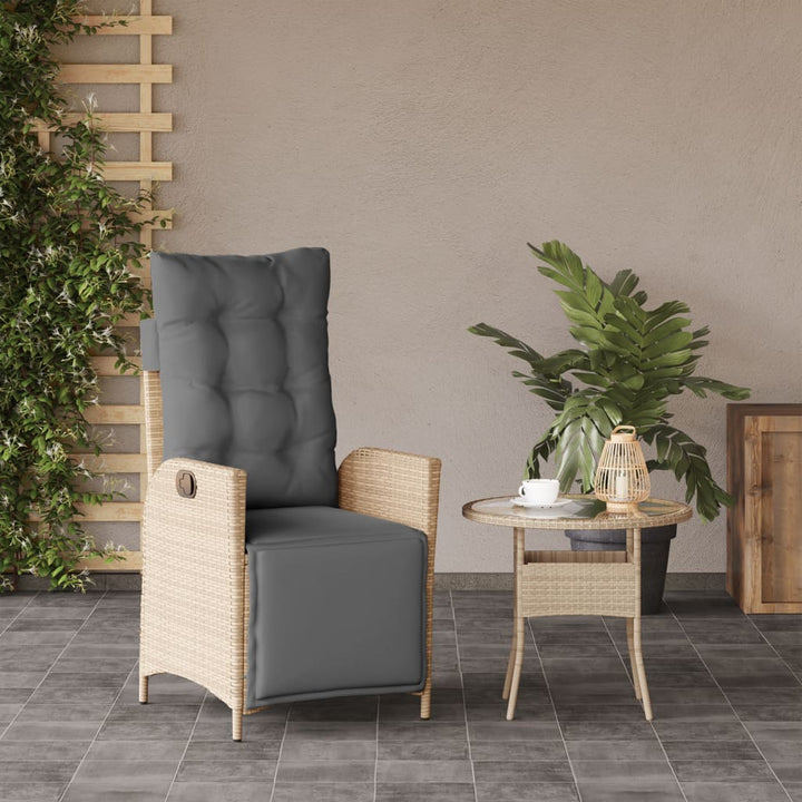 havestol med lænefunktion og fodstøtte polyrattan blandet beige