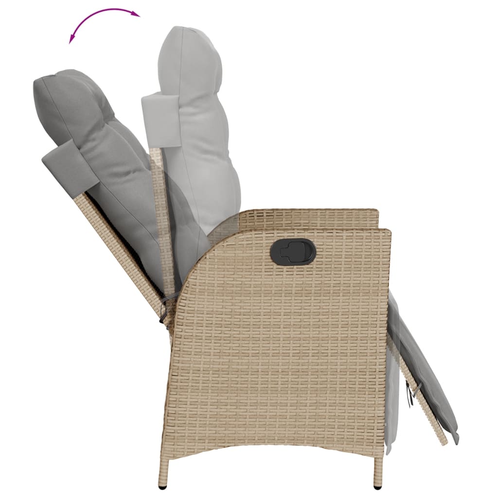 havestol med lænefunktion og fodstøtte polyrattan blandet beige