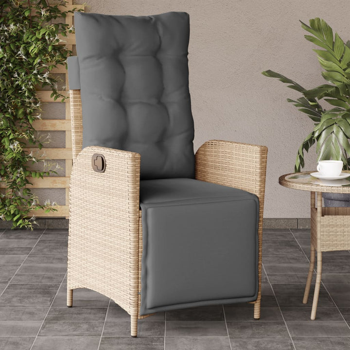 havestol med lænefunktion og fodstøtte polyrattan blandet beige