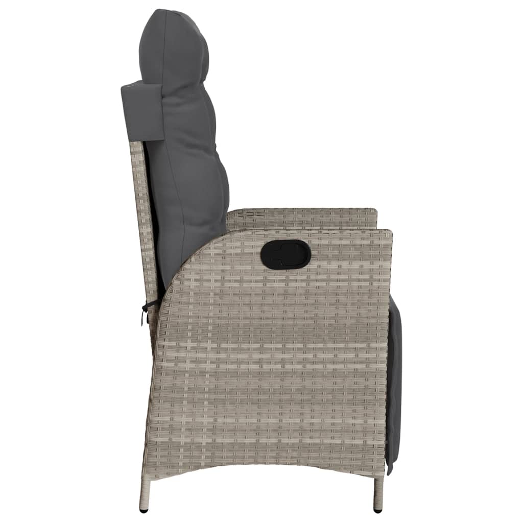 havestol med lænefunktion og fodstøtte polyrattan lysegrå