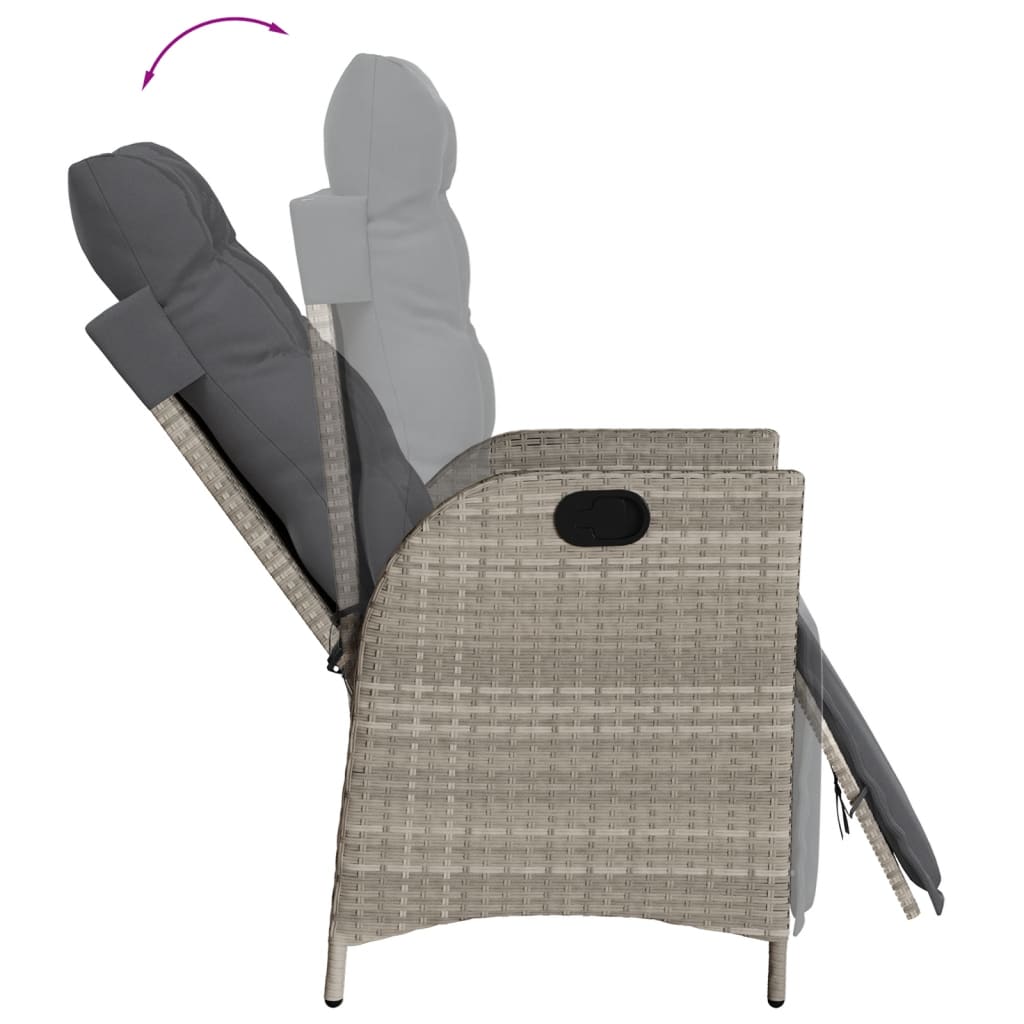 havestol med lænefunktion og fodstøtte polyrattan lysegrå