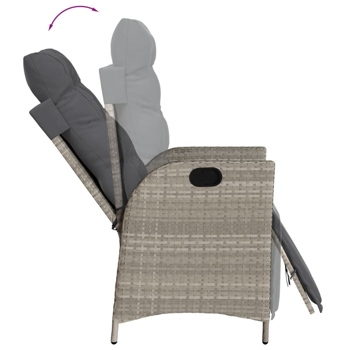 havestol med lænefunktion og fodstøtte polyrattan lysegrå