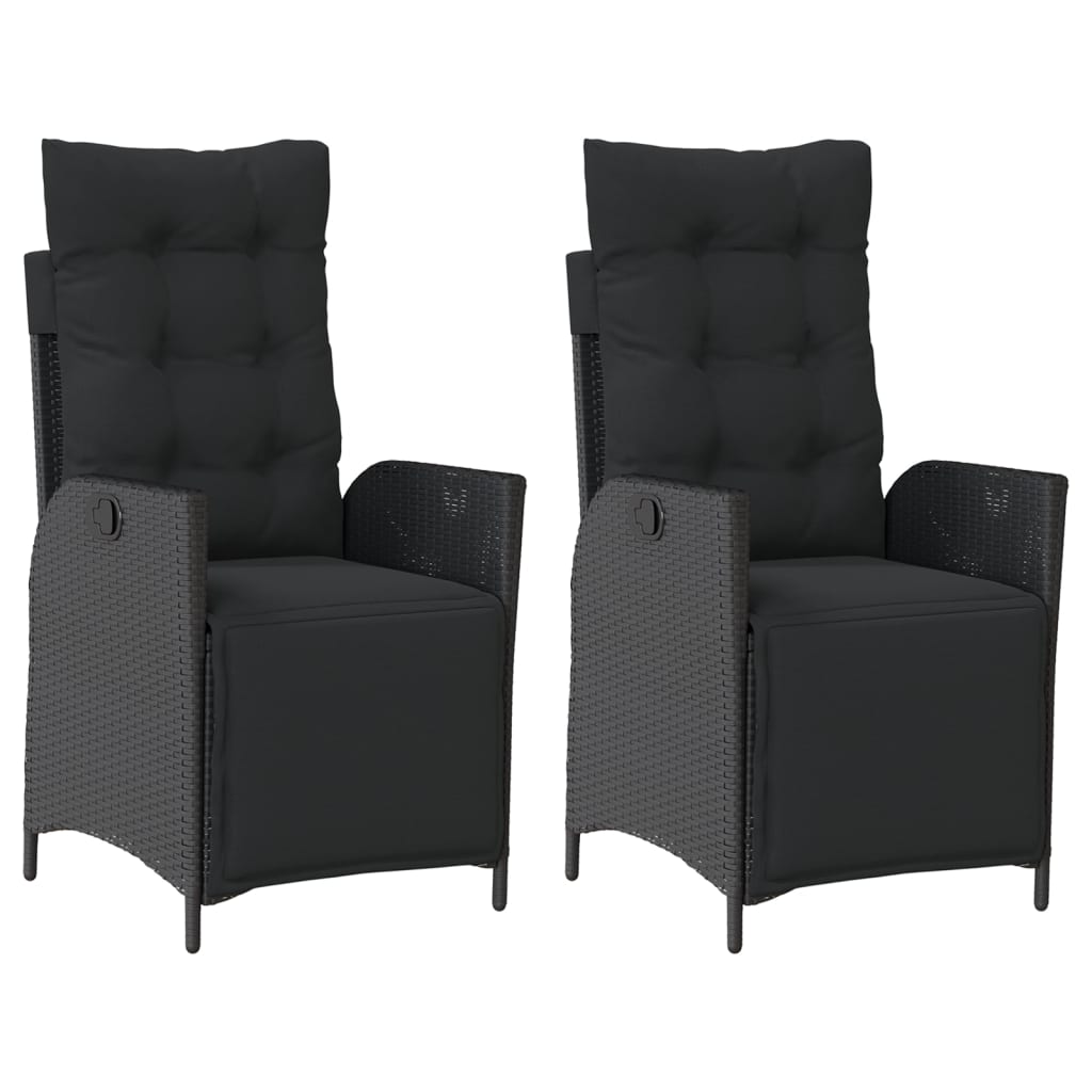 havestole 2 stk. med lænefunktion og fodstøtte polyrattan sort