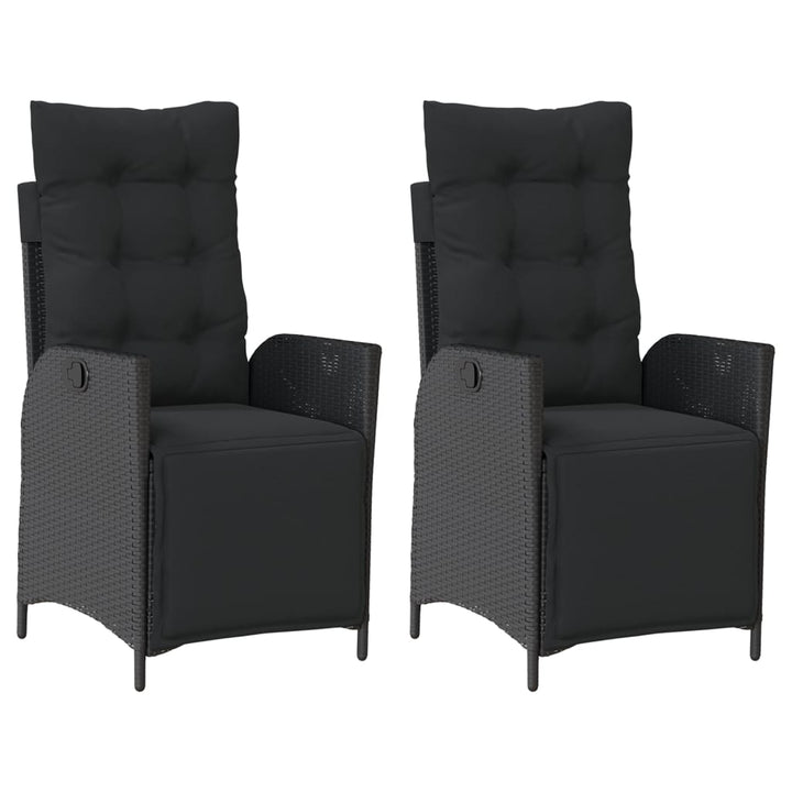 havestole 2 stk. med lænefunktion og fodstøtte polyrattan sort